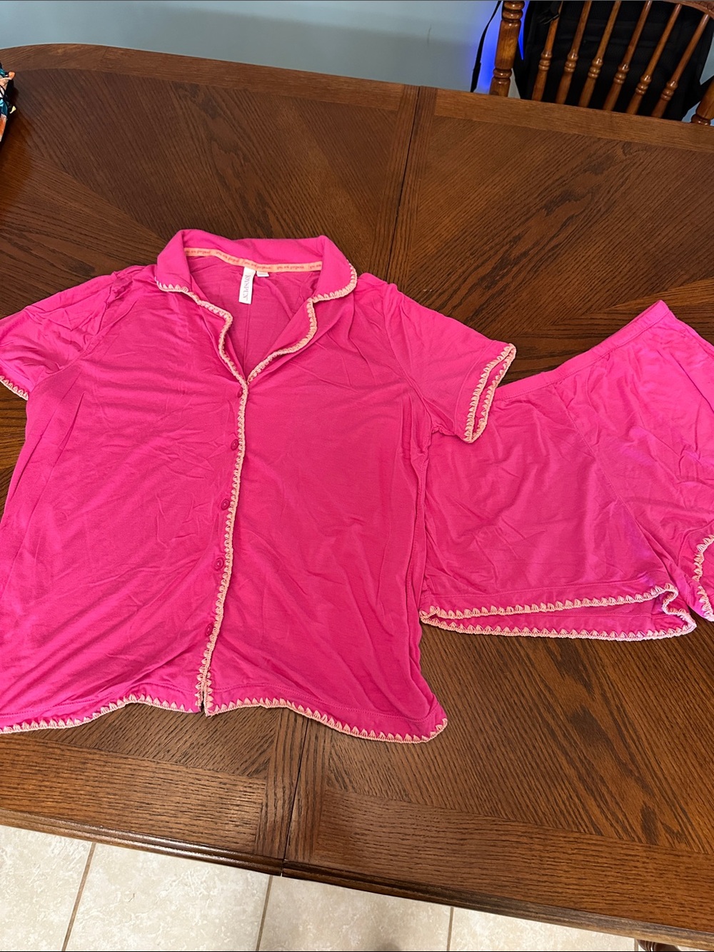 Classic Short Sleeve Pink Pajama Set with Contrast Trim